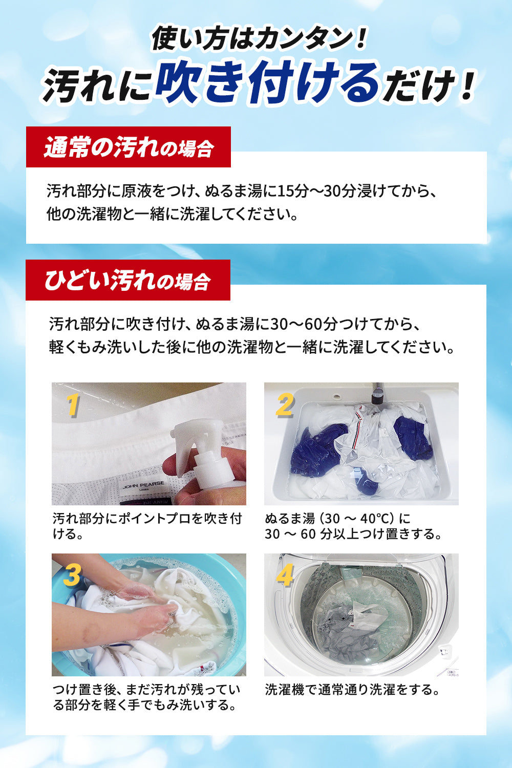 使い方は簡単!汚れにスプレーを吹き付けるだけ!